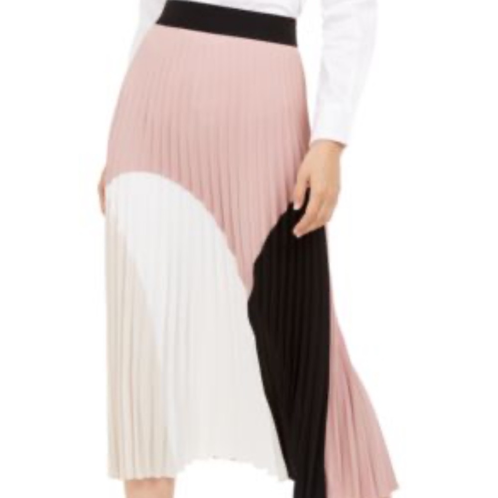 Alfani Pink, White, and Black Pleated Midi Skirt